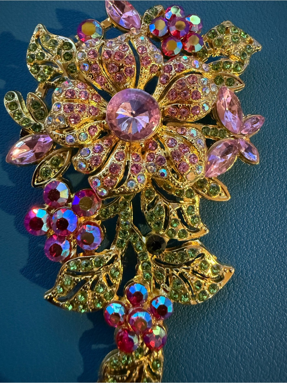 Gold-Tone Pink Crystal Floral Brooch - Women Jewelry - Picture 2 of 5